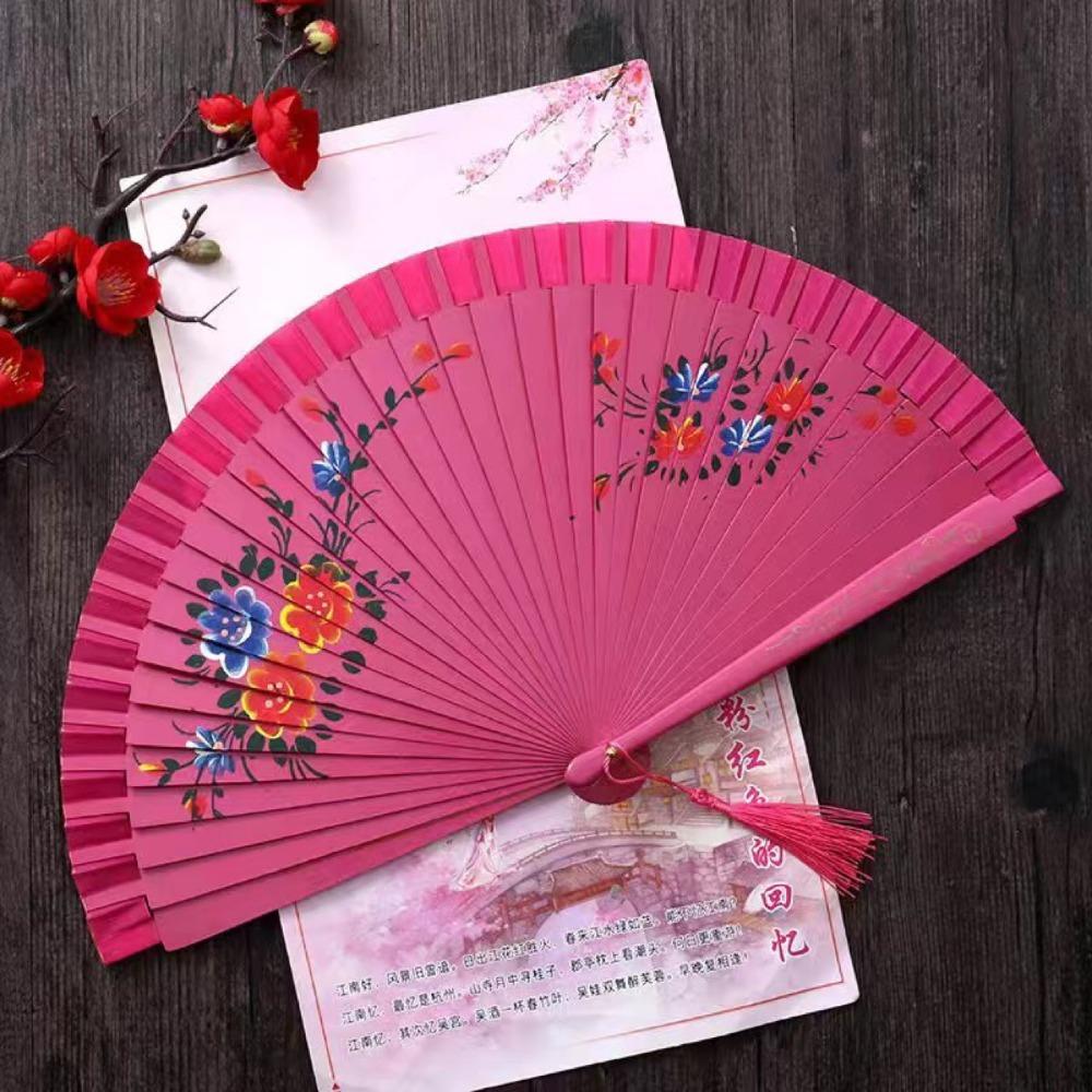 Wooden Dance Fan Double Sided Hand Painted Fan Elegant Folding Fan Performances