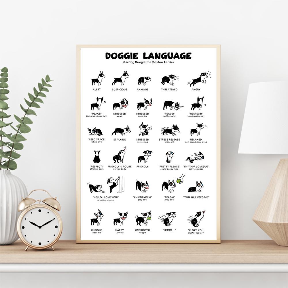 Lustige Niedliche Katze und Hund Sprache Nordische Poster und Drucke Tier Trainingswissen Wandkunst Leinwand Malerei Bilder Heimdekor Kein Rahmen