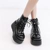 Fashion Brand New Ladies Goth Platform Ankle Boots Fashion Buckle Zip Rivet Punk Wedges High Heels Womens Boots Party Street Woman Shoes