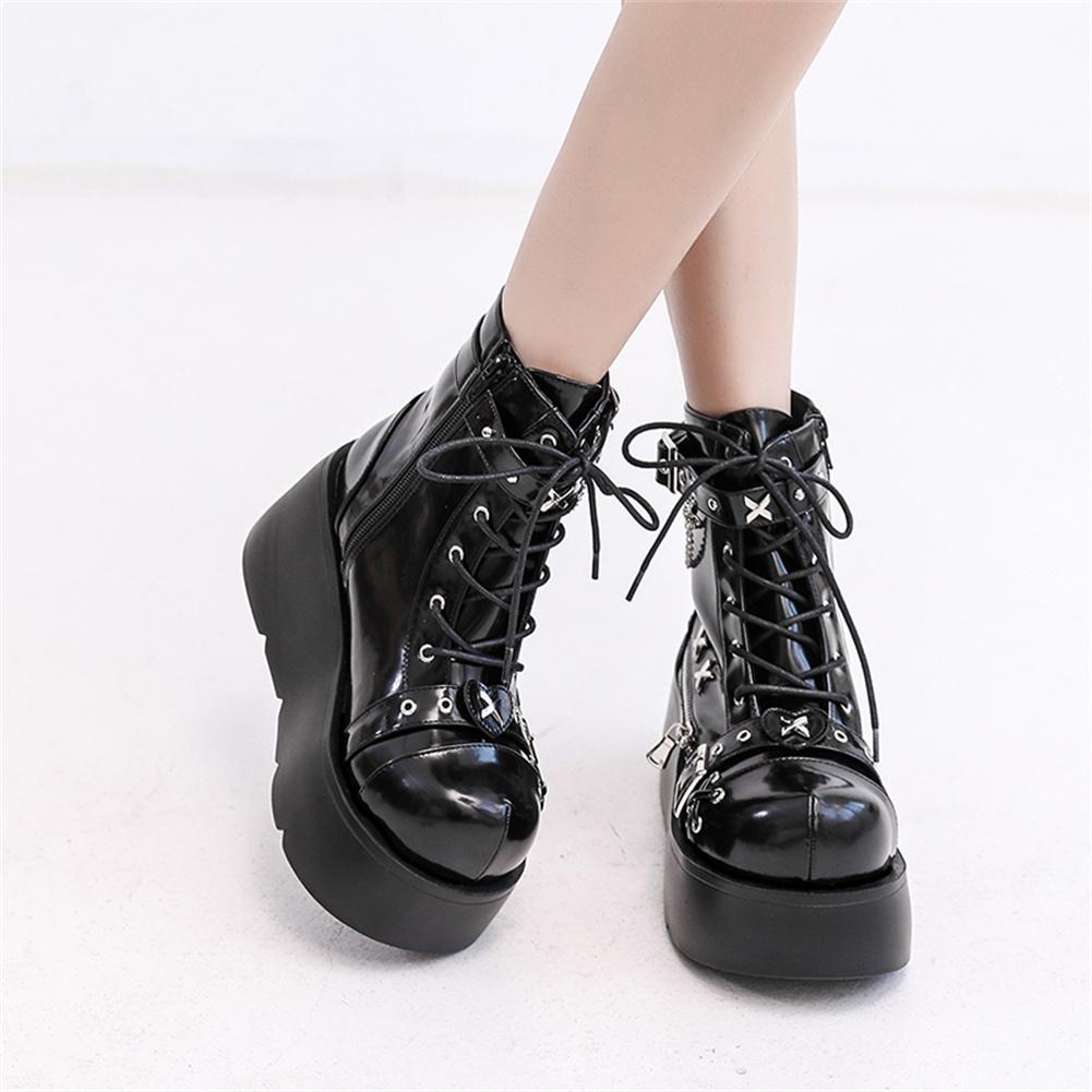 Fashion Brand New Ladies Goth Platform Ankle Boots Fashion Buckle Zip Rivet Punk Wedges High Heels Womens Boots Party Street Woman Shoes
