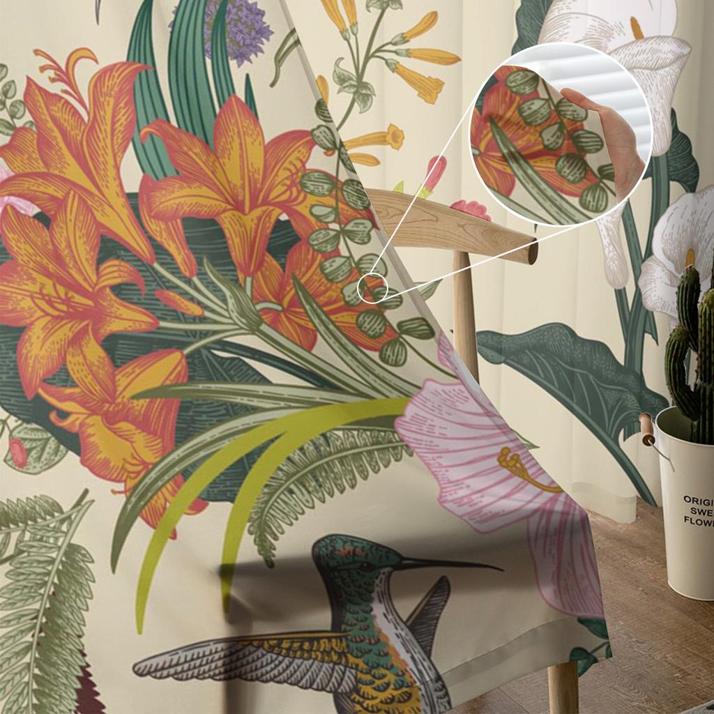 Květiny Ptáci Motýl Retro styl Tyl Průsvitné Okenní Závěsy do obývacího pokoje Ložnice Moderní Voál Závěsy Organza Závěsy