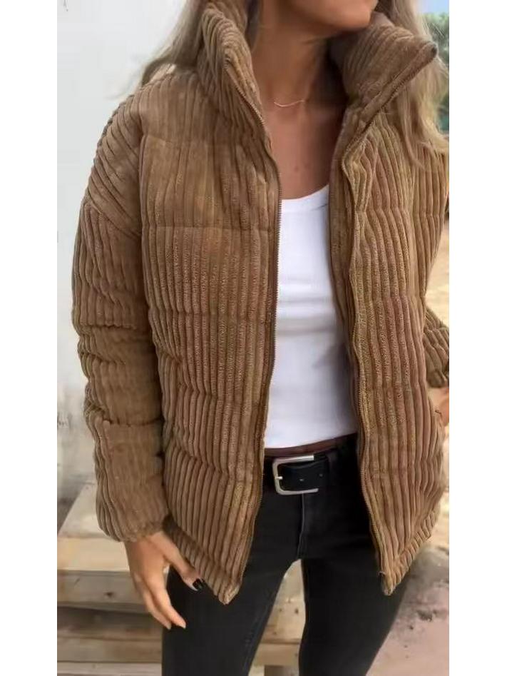 

Жіноча осінньо-зимова вельветова куртка зі стійкою та кишенями (2024) 5XL темно-коричневого кольору