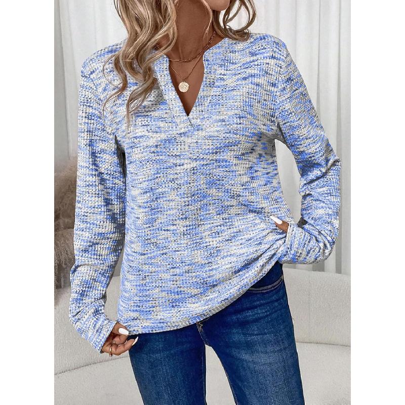 New Spring and Autumn Women's V-neck Pullover Long Sleeve T-shirt, Fashionable and Versatile Top