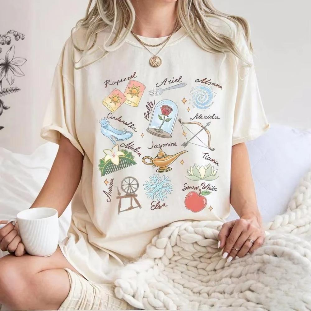 Watercolor Princess Signature Shirt Aurora Ariel Belle Cinderella Tiana Tee All Princess Autograph Tee Comfortable S