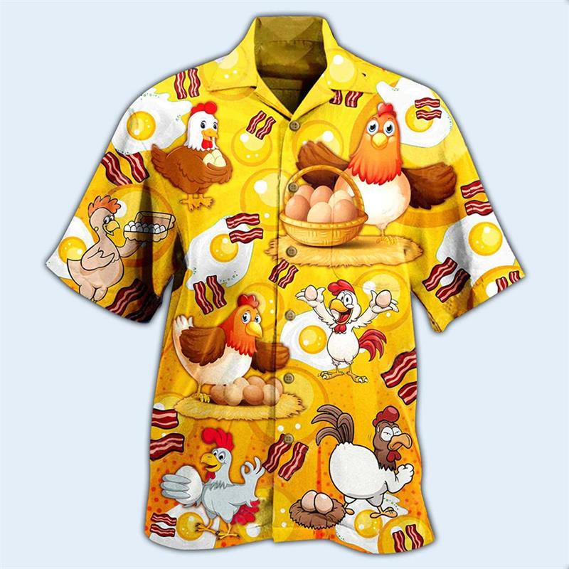 Newest Loose Breathable 3D Print Trendy Cool Fashion Chicken Shirts Beach Hawaiian Top Short Sleeves Summer Men s Men Tee S