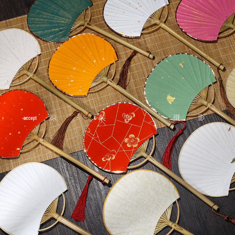 Chinese-Style Round Xuan Paper Fan for DIY Hand-Painting - Bamboo Handle, Traditional Hanfu Photography Accessory