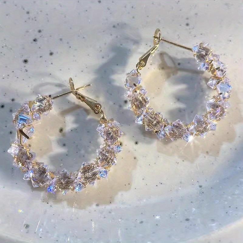 1 Pair of 18K Golden Plated Sparkling Synthetic Zirconia Delicate Circle Earrings, Light Luxury And Versatile Women'S Earrings, Perfect Gift for Her