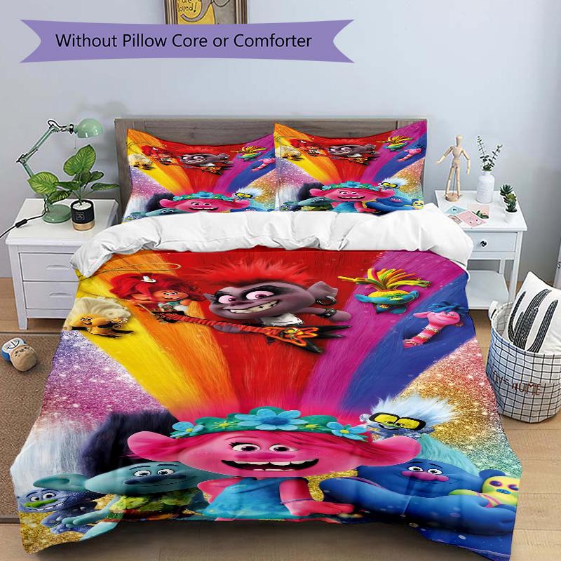 Trolls World Tour Print 3Pcs Bedding Setduvet Cover With 2 Bedropillowcase Home Birthday Gift