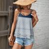 Women's Striped Print Tops Sleeveless O-Neck Camisole T-shirt