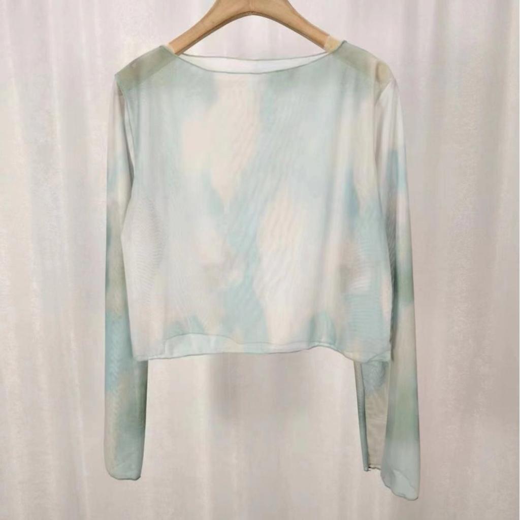 Sommer Gradient Batik Sonnenschutz T-Shirt Überwurf Reiner Wunsch Stil Durchsichtig Kurz Vielseitiges Oberteil