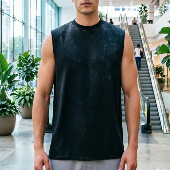 Men Workout Tank Top, Crew Neck Sleeveless T-Shirt, Retro Loose Fit Tank Top, Casual Summer Sports Tee for Gym Fitness Training