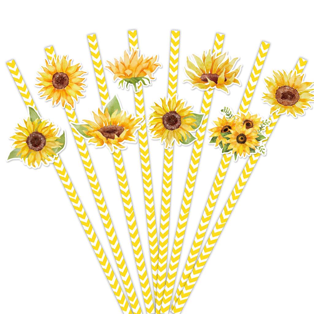 2025 New Style, Sunflower Theme, Creative Flowers, Party Decoration, Disposable Straws, Paper Drink Straws, Decoration