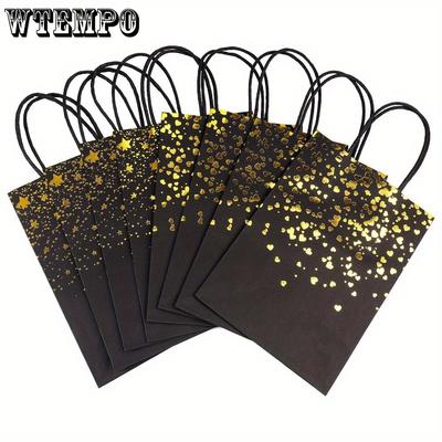 14pcs Paper Party Favor Bags with Handles Black Golden Treat Bags Gift Packaging Bag Gift Bags for Halloween Birthday Wedding Bridal Party Decorations