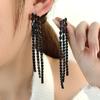 Rhombus Black Zircon Square Fringed Stud Earrings, Light Luxury And High-End Sense, Personalized Fashion Temperament Earrings.