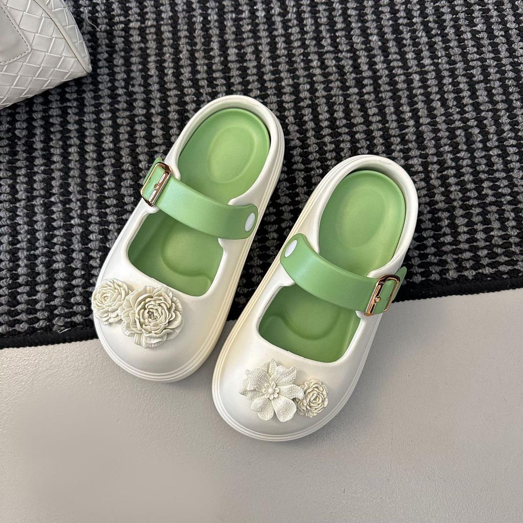 Flower casual light mouth buckle Mary Jane bag head slippers thick sole versatile height-increasing sandals women's 2025 summer and autumn new models