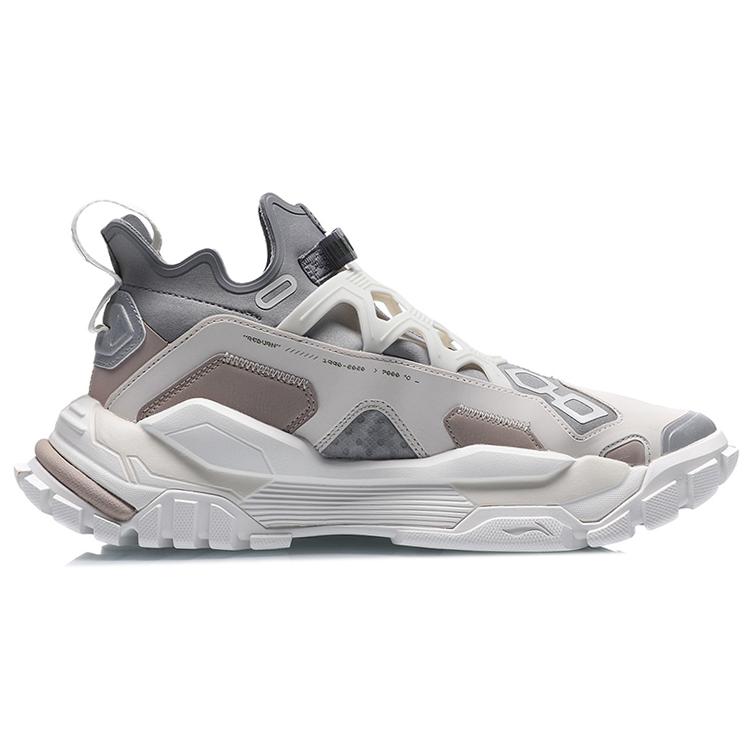 Li Ning Rekindled Comfortable Slip Resistant, Abrasion Resistant, Lightweight Low top Chunky Sneakers Unisex White Gray AGBQ102-1