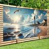 2D Coastal Seaside Backdrop, Lighthouse & Seagull Background for Summer Party Decor