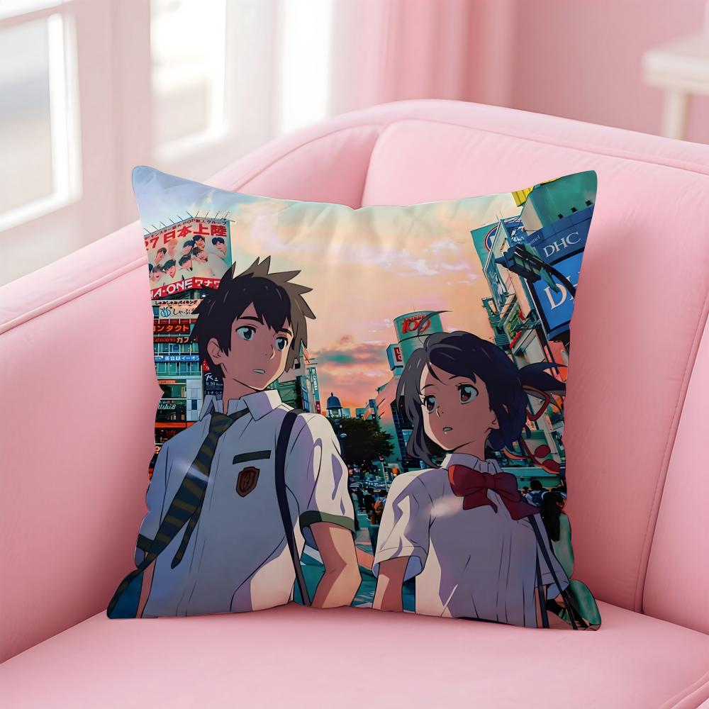 Romantic Anime Japanese Movie YYour Name Cushion Cover Pillow Case Soft Skin Friendly Fabric  Concealed Zipper