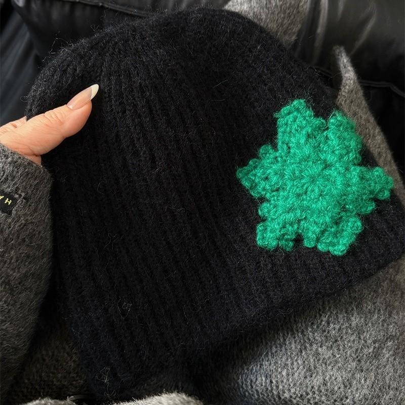 Woolen Snowflake Cap With Breathable Design For Cold Season Women