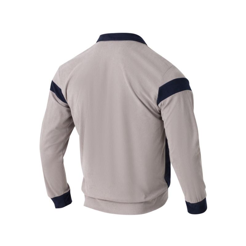 Autumn Winter Casual Texture Corduroy Fabric Contrasting Single Breasted Long Sleeved Men's Fashion Casual POLO Shirt