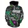 Men's Painted Graffiti Flow Printed Hoodie Casual Trendy Long Sleeve Sports Top Street Men's Colorful Pattern Hoodie