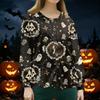 Women's Halloween Print Scrub Long Sleeve Cardigan Button Down for Casual Daily Wear