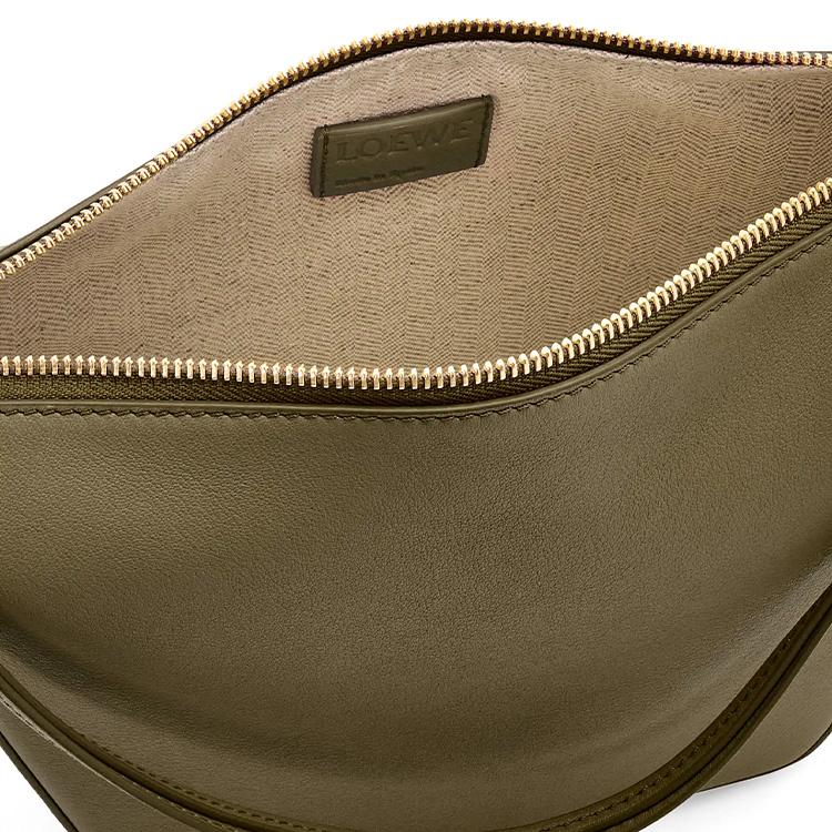 Loewe Hammock Hobo Embossed Letter Puzzle Zipper Closure Leather Hobo Bag Mini Women Bags Dark-Khaki-Green A538G13X01-3969