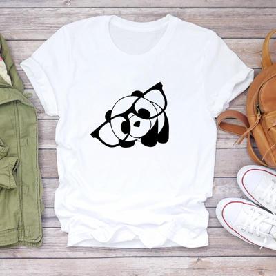 (Asian Size) Tee Top Clothing Panda Cute Animal Lovely Short Sleeve Women Print Lady Female Fashion Tshirt Casual Graphic T-shirt