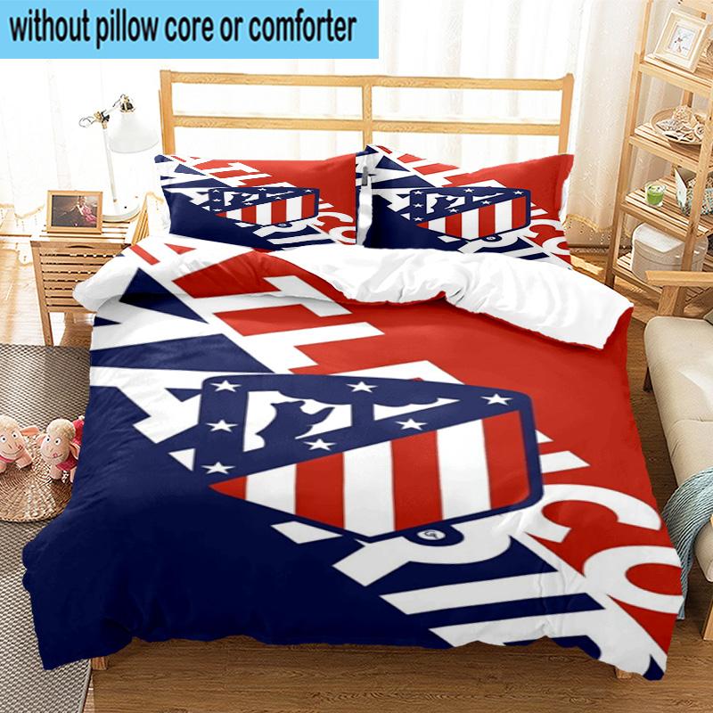 3pcs Atletico Football Club Printed Bedding Set Duvet Cover Closure Includes 1 Duvet Cover & 2 Pillowcases Bedding Sets Home Decor Gifts