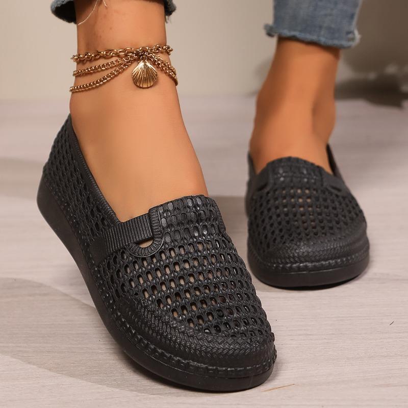 Fashion Women's Fashion Flat Shoes Women's Fashion Round Head Hollow Soft Sole Anti-slip Wear-resistant Single Shoes