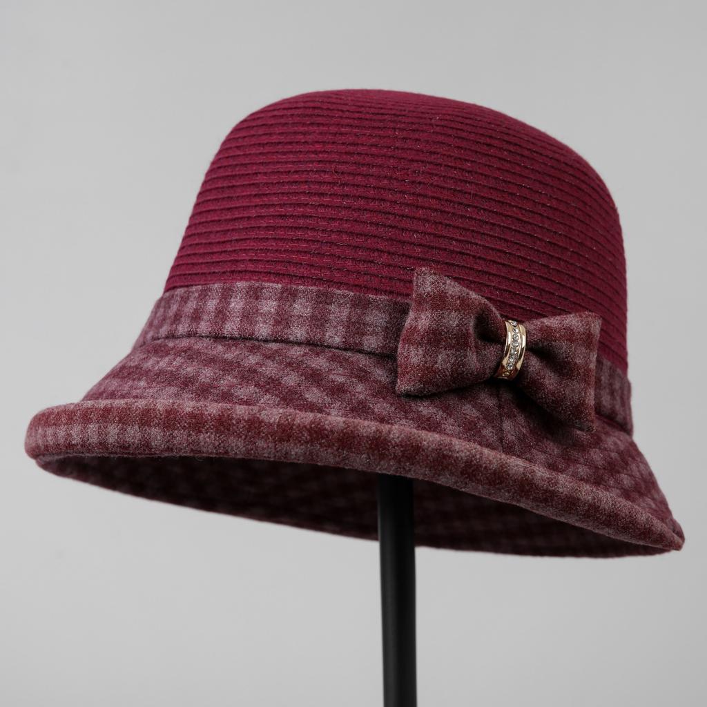 Autumn and Winter New Bow Foreign Gas Bucket Hat Women's Versatile Wool Temperament Basin Hat Mother Warm Hat