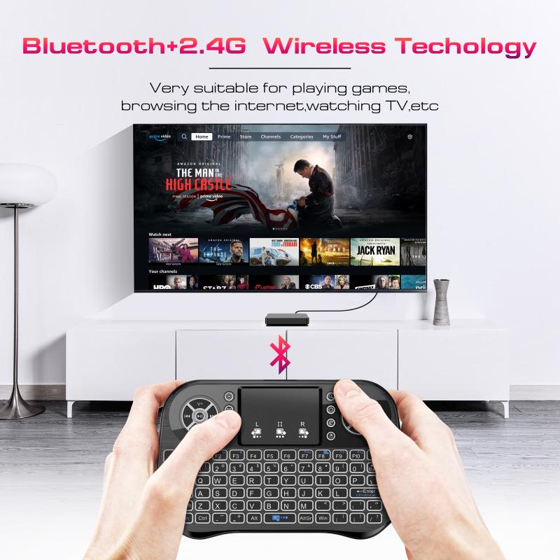 i10 Mini Wireless Keyboard & Air Mouse with 2.4G Touch, Touchpad Backlight, and Seven-Color LED Lights