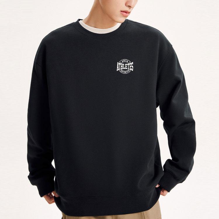 Anta Solid Color Round Neck Pullover Fleece Sweatshirt Men Sweatshirt Black 952348714-4