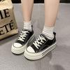 Classic White Canvas Shoes Women's Solid Lace-up Casual Thick-sole Shoes Platform Sneakers Fashionable Round-toe Walking Shoes