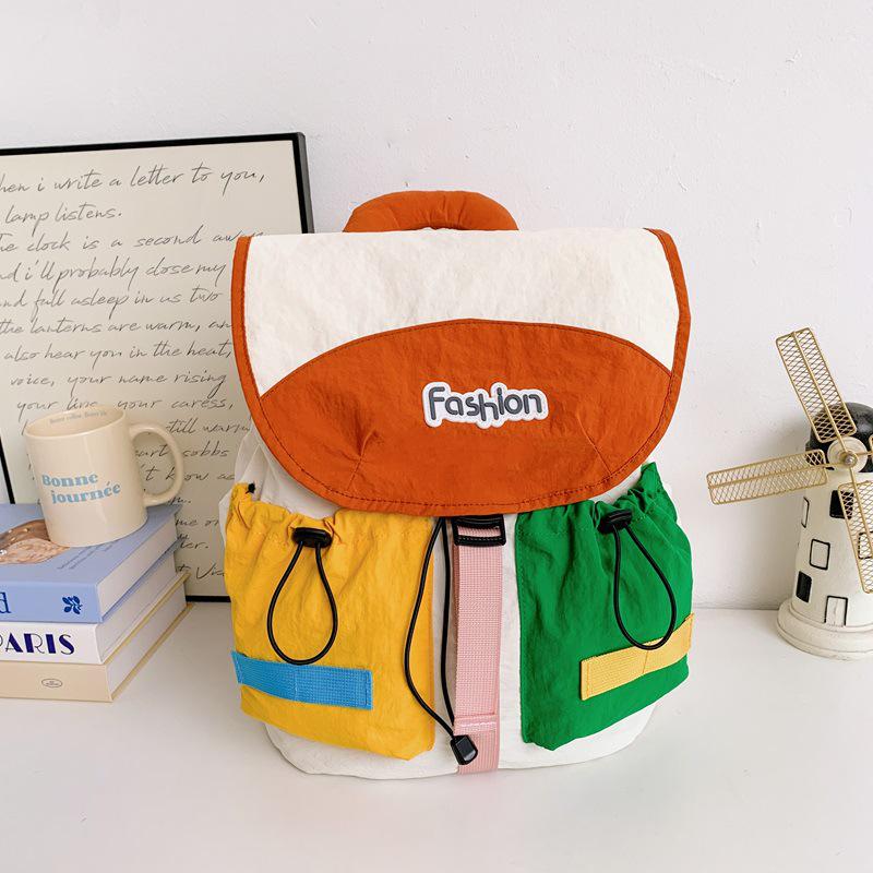 Korean Color Block Kindergarten Backpack: Trendy Outdoor Sports Bag for Girls, Parent-Child Style