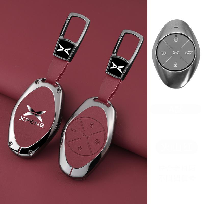 Interior Mouldings Alloy+Leather Car Key Fob Cover Case Shell For Xpeng Xiaopeng P7 P7i P5 G3 G3i G9 G6 22-23 Holder Interior Ke