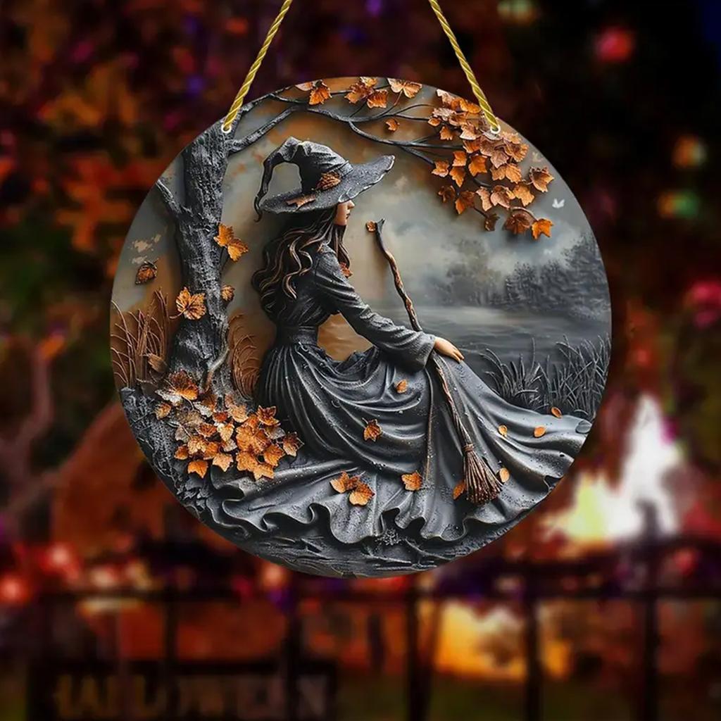 Halloween 2D Hexenbesen Acryl Flaches Schild zum Aufhängen Perfekt für Fenster Tür Wandkunst Dekoration