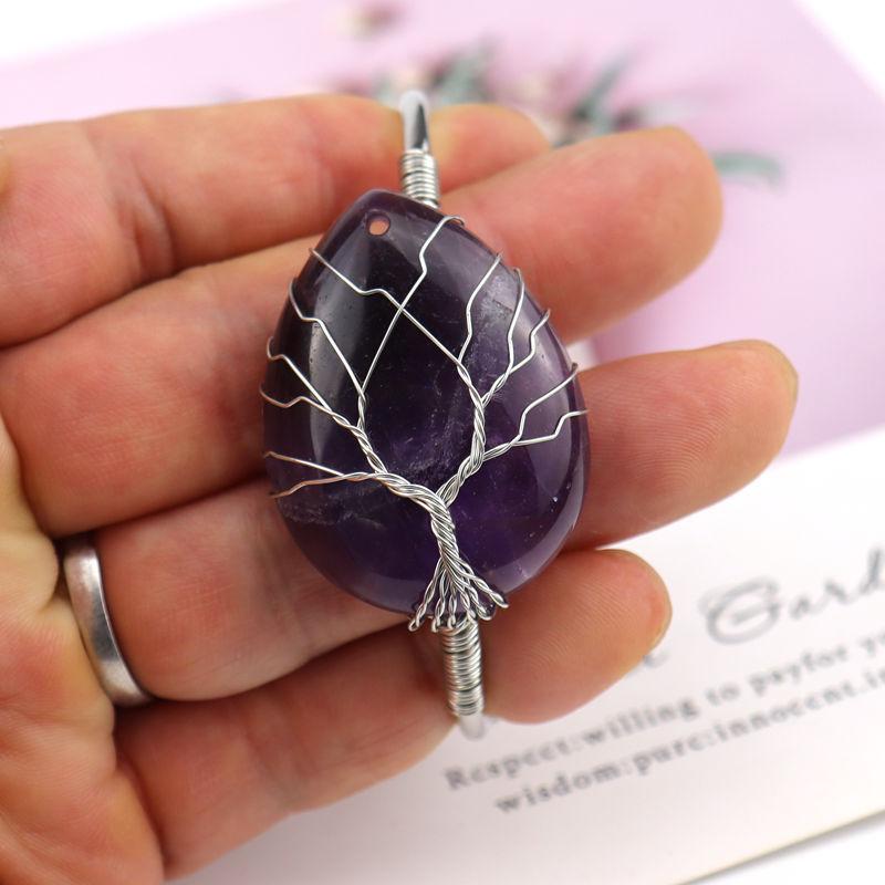 Handmade Copper Wire Wound Natural Crystal Amethyst Water Drop Bracelet Bracelet Bracelet Rough Stone Crystal Bracelet B25