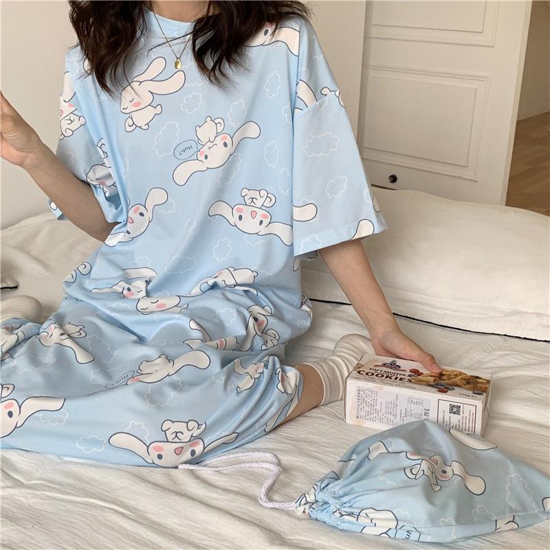 Girls' Summer, Spring and Autumn Short-sleeved Home Wear with Cute Cartoon Designs and Loose Style Pajamas and Nightgowns