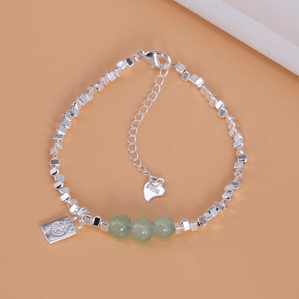 

Новый браслет из стерлингового серебра 925 пробы с шариком удачи и цветком нефрита в геометрическом стиле для женщин и девушек, модные ювелирные изделия в подарок