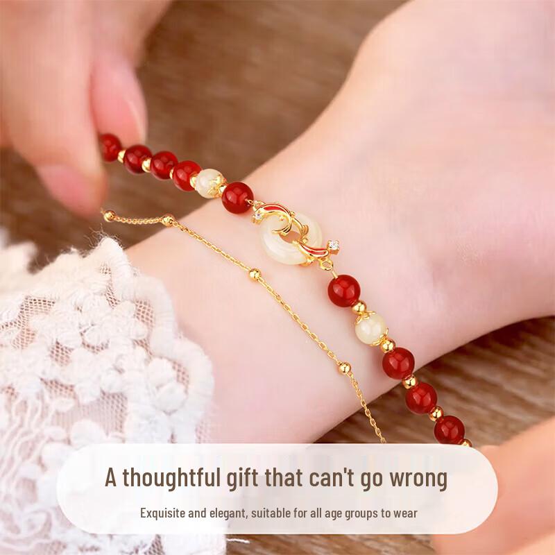Women's Red Agate Peace Buckle 925 Silver Bracelet