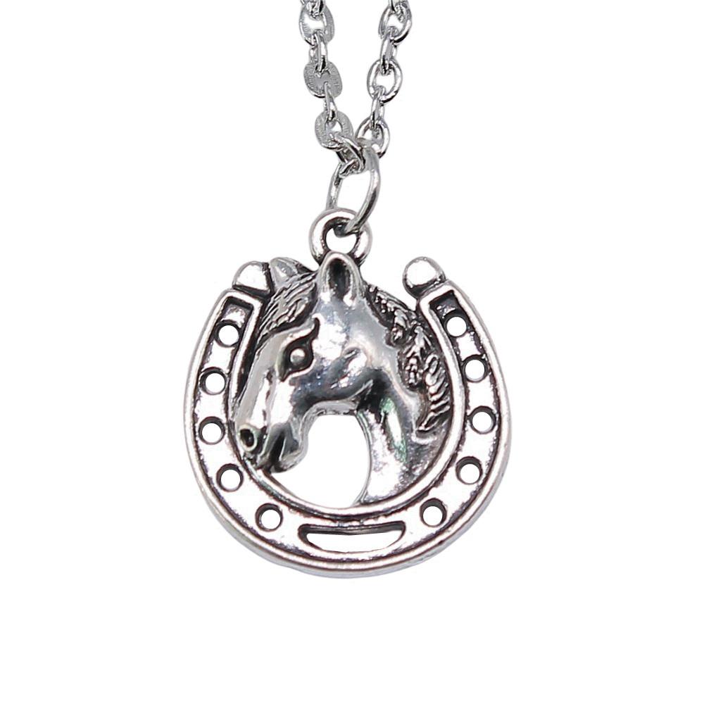 Horseshoe Charm Necklace  Animal Pendant For Horse Lovers Cowboy Western Jewelry 43cm Chain