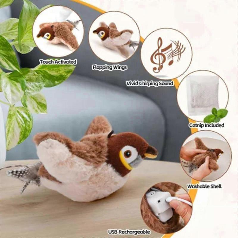 Electronic Interactive Flying Bird Cat Toy Flapping Wings,Sparrow Flapping Toy