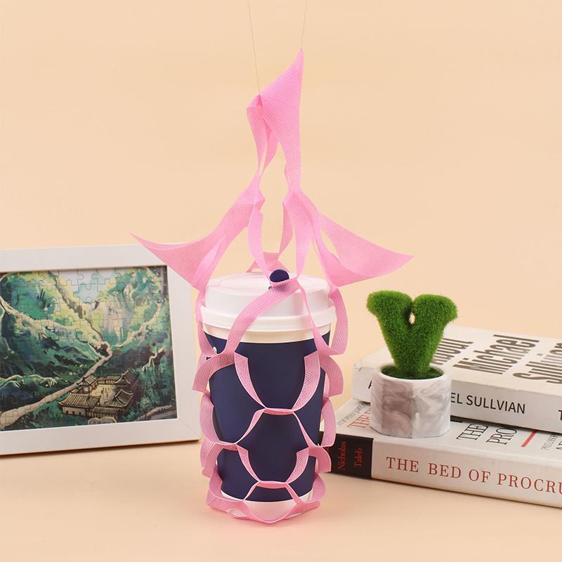 Portable Non Woven Water Cup Holder Reusable Milk Tea Beverage Tote Bag for Work Travel and Restaurant Use