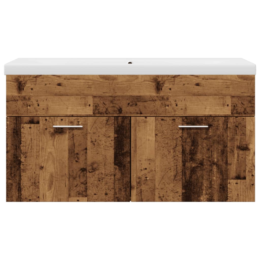 Washbasin Cabinet with Built In Basin Rustic Wood Effect