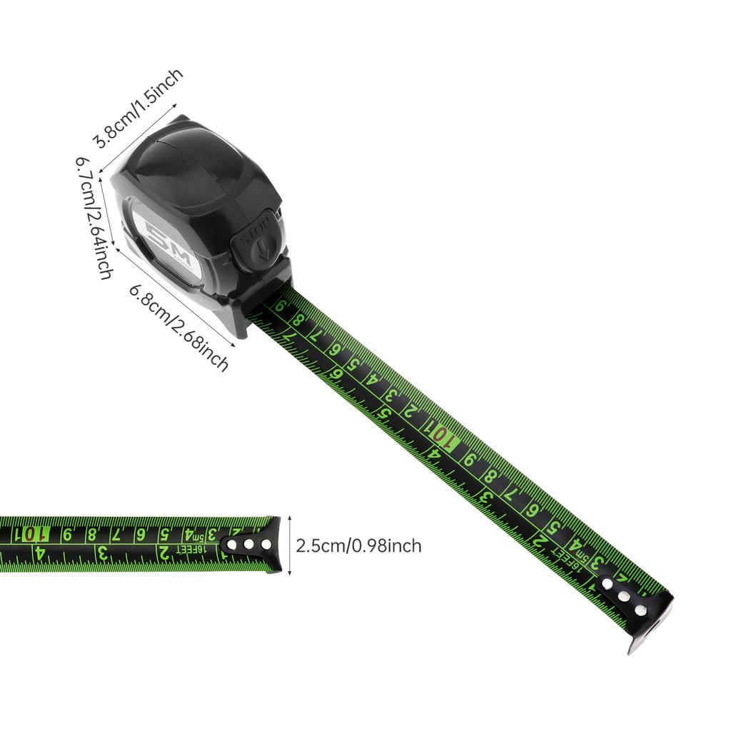 5-10M Self Locking Fluorescent Tape Measure Heavy Duty Professional Construction DIY