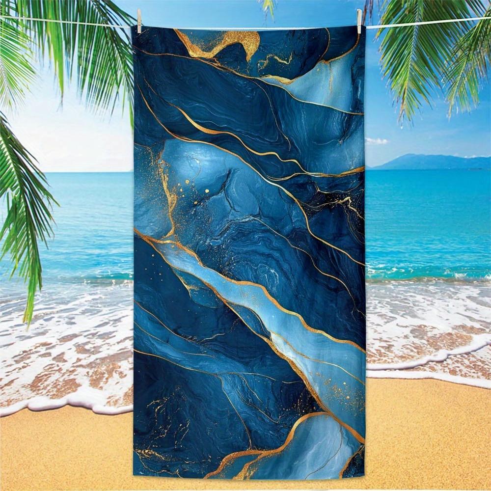 1pc Microfiber Large Beach Towel - Quick-Dry, Lightweight, Absorbent, Oversized, Marble Design with Golden Accents, Perfect for