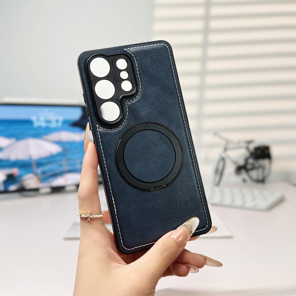 Matte Magnetic Rotating Bracket Leather Case for Samsung S26 S22 Ultra S25 FE S24 S23 Plus A56 for Magsafe Wireless Charge Cover