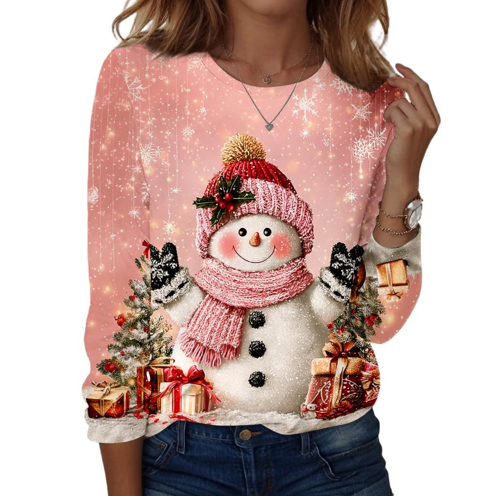 Women's Casual Long Sleeve Christmas Print Round Neck Top