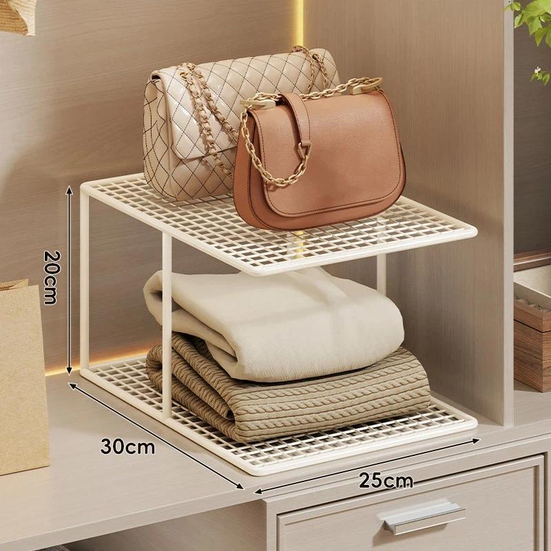 Stackable Metal Mesh Closet Shelf Organizer Multi Tier Storage Rack For Wardrobe Cabinet